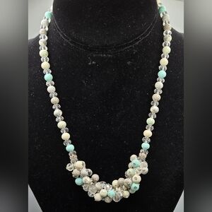 Handmade Viva Beads Necklace w/Glass Crystals Silver Tone Hardware 17" + 3" Ext